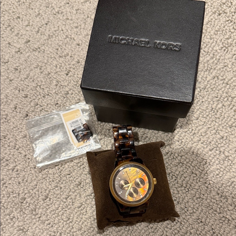 Michael Kors Tortoiseshell Men's Chronograph Watch - Brown & Gold